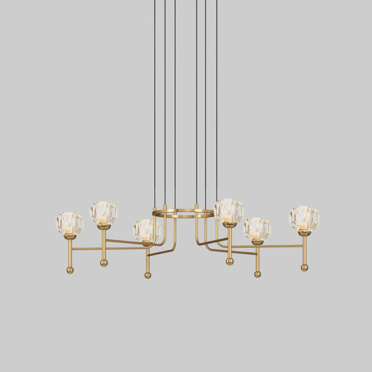 Crystal Brass Multi Ceiling Light Diamond 6/8-Bulb 27"/31" Wide Modernist LED Pendant Lamp Kit Clearhalo 'Ceiling Lights' 'Modern Pendants' 'Modern' 'Pendant Lights' 'Pendants' Lighting' 738026