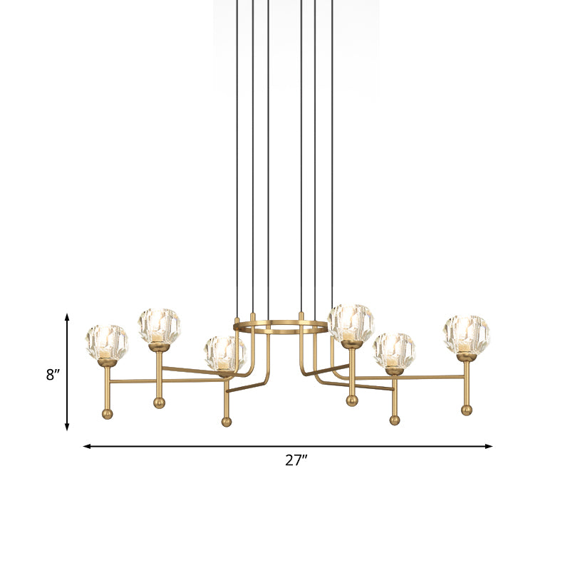 Crystal Brass Multi Ceiling Light Diamond 6/8-Bulb 27"/31" Wide Modernist LED Pendant Lamp Kit Clearhalo 'Ceiling Lights' 'Modern Pendants' 'Modern' 'Pendant Lights' 'Pendants' Lighting' 738027