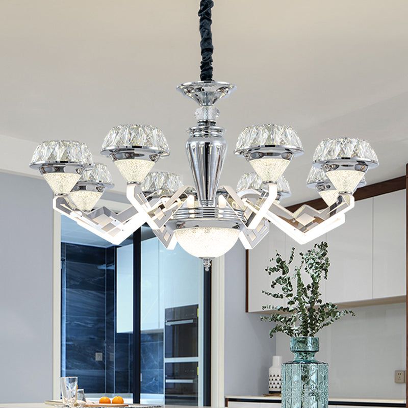 Contemporary Diamond Ceiling Chandelier 6/8 Bulbs Beveled Crystal Suspension Pendant Light in Chrome 8 Chrome Clearhalo 'Ceiling Lights' 'Chandeliers' 'Modern Chandeliers' 'Modern' Lighting' 738050