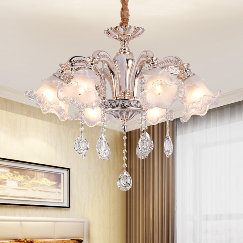 3/6 Heads Floral Ceiling Chandelier Traditional Gold Crystal Hanging Pendant Lamp for Bedroom 6 Gold Clearhalo 'Ceiling Lights' 'Chandeliers' Lighting' options 738068_0f89a685-6590-439f-9f6f-7435b8d60f69