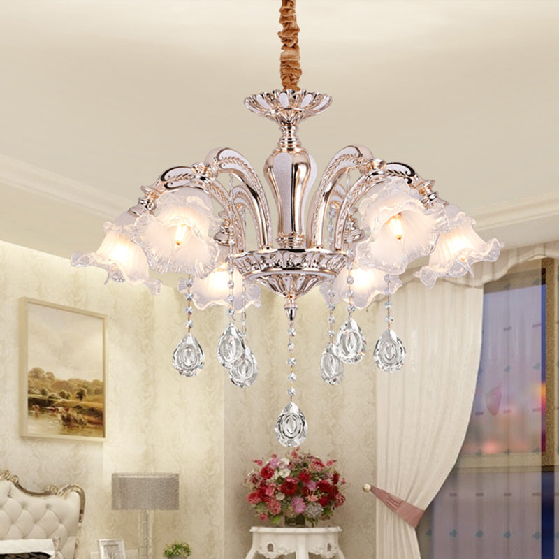 3/6 Heads Floral Ceiling Chandelier Traditional Gold Crystal Hanging Pendant Lamp for Bedroom Clearhalo 'Ceiling Lights' 'Chandeliers' Lighting' options 738069