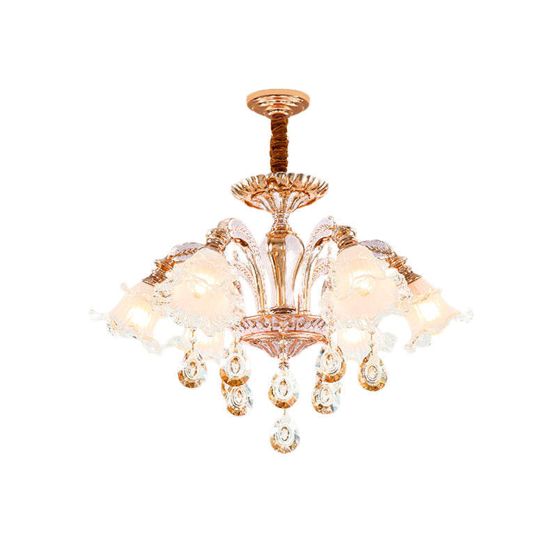3/6 Heads Floral Ceiling Chandelier Traditional Gold Crystal Hanging Pendant Lamp for Bedroom Clearhalo 'Ceiling Lights' 'Chandeliers' Lighting' options 738070