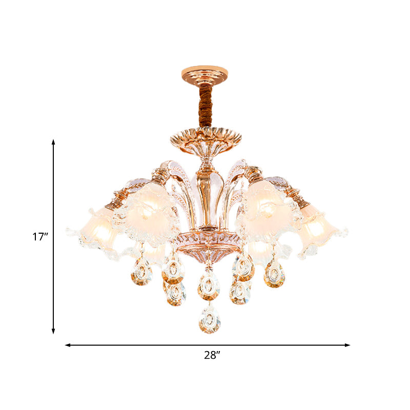 3/6 Heads Floral Ceiling Chandelier Traditional Gold Crystal Hanging Pendant Lamp for Bedroom Clearhalo 'Ceiling Lights' 'Chandeliers' Lighting' options 738071