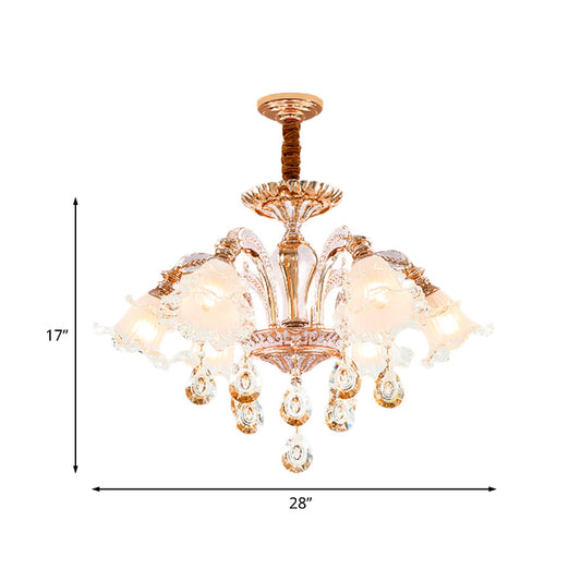 3/6 Heads Floral Ceiling Chandelier Traditional Gold Crystal Hanging Pendant Lamp for Bedroom Clearhalo 'Ceiling Lights' 'Chandeliers' Lighting' options 738071