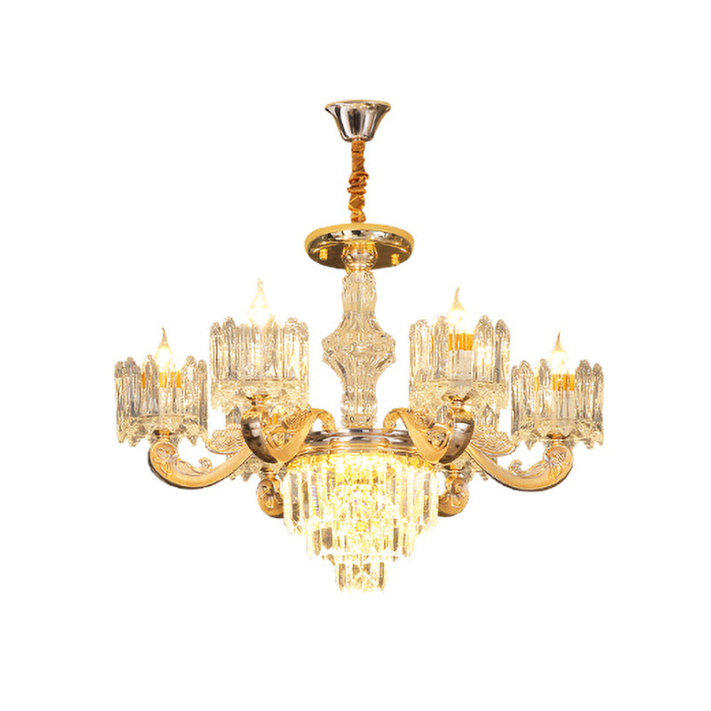 Crystal Block Round Hanging Chandelier Modernist 6/8 Lights Living Room Ceiling Pendant Lamp in Gold Clearhalo 'Ceiling Lights' 'Chandeliers' 'Modern Chandeliers' 'Modern' Lighting' 738078