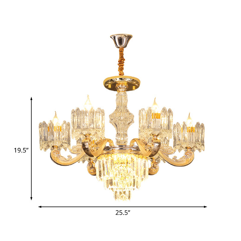 Crystal Block Round Hanging Chandelier Modernist 6/8 Lights Living Room Ceiling Pendant Lamp in Gold Clearhalo 'Ceiling Lights' 'Chandeliers' 'Modern Chandeliers' 'Modern' Lighting' 738079