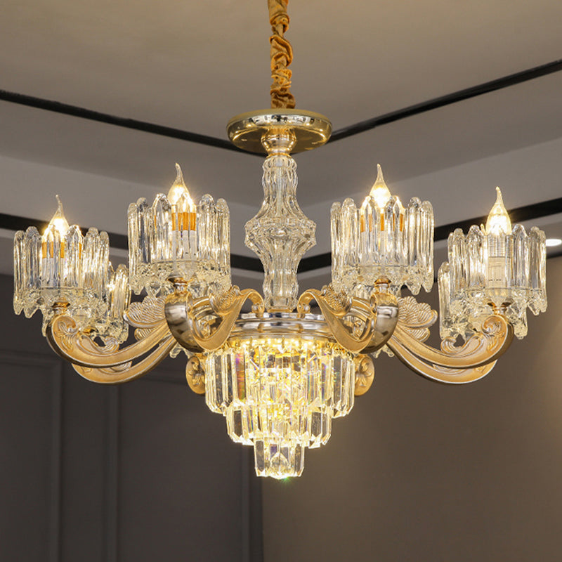 Crystal Block Round Hanging Chandelier Modernist 6/8 Lights Living Room Ceiling Pendant Lamp in Gold 8 Gold Clearhalo 'Ceiling Lights' 'Chandeliers' 'Modern Chandeliers' 'Modern' Lighting' 738080