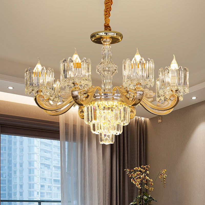 Crystal Block Round Hanging Chandelier Modernist 6/8 Lights Living Room Ceiling Pendant Lamp in Gold Clearhalo 'Ceiling Lights' 'Chandeliers' 'Modern Chandeliers' 'Modern' Lighting' 738081