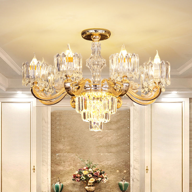 Crystal Block Round Hanging Chandelier Modernist 6/8 Lights Living Room Ceiling Pendant Lamp in Gold Clearhalo 'Ceiling Lights' 'Chandeliers' 'Modern Chandeliers' 'Modern' Lighting' 738082