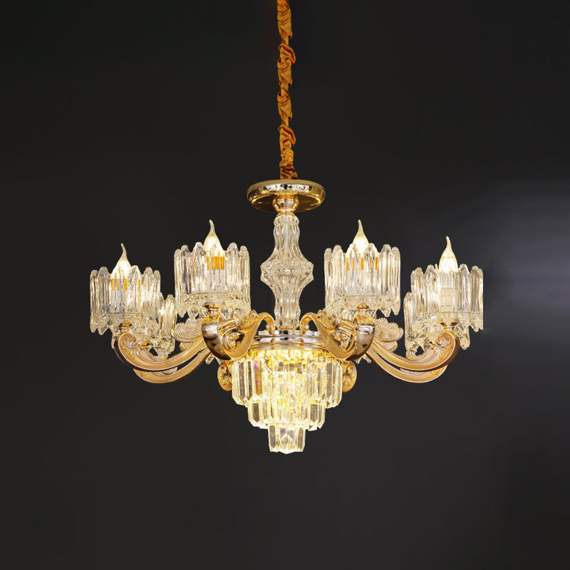 Crystal Block Round Hanging Chandelier Modernist 6/8 Lights Living Room Ceiling Pendant Lamp in Gold Clearhalo 'Ceiling Lights' 'Chandeliers' 'Modern Chandeliers' 'Modern' Lighting' 738083