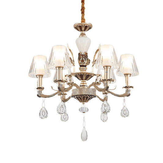 6-Light Chandelier Light Fixture Traditional Cone Faceted Crystal Hanging Lamp Kit in Gold Clearhalo 'Ceiling Lights' 'Chandeliers' Lighting' options 738102