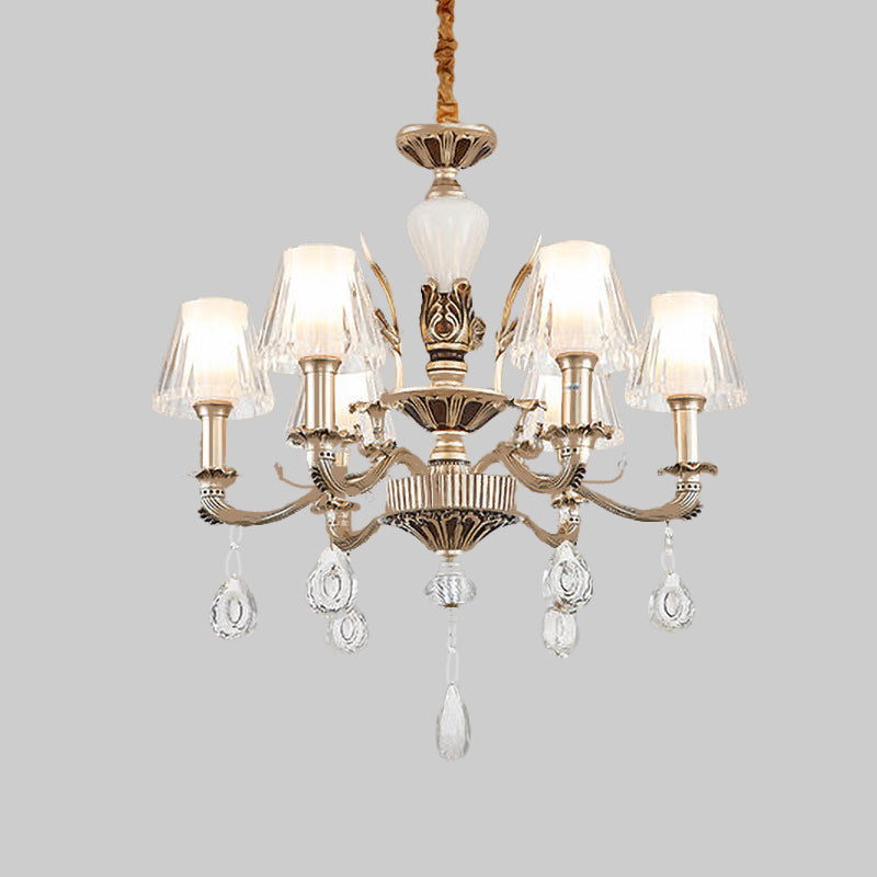 6-Light Chandelier Light Fixture Traditional Cone Faceted Crystal Hanging Lamp Kit in Gold Clearhalo 'Ceiling Lights' 'Chandeliers' Lighting' options 738103