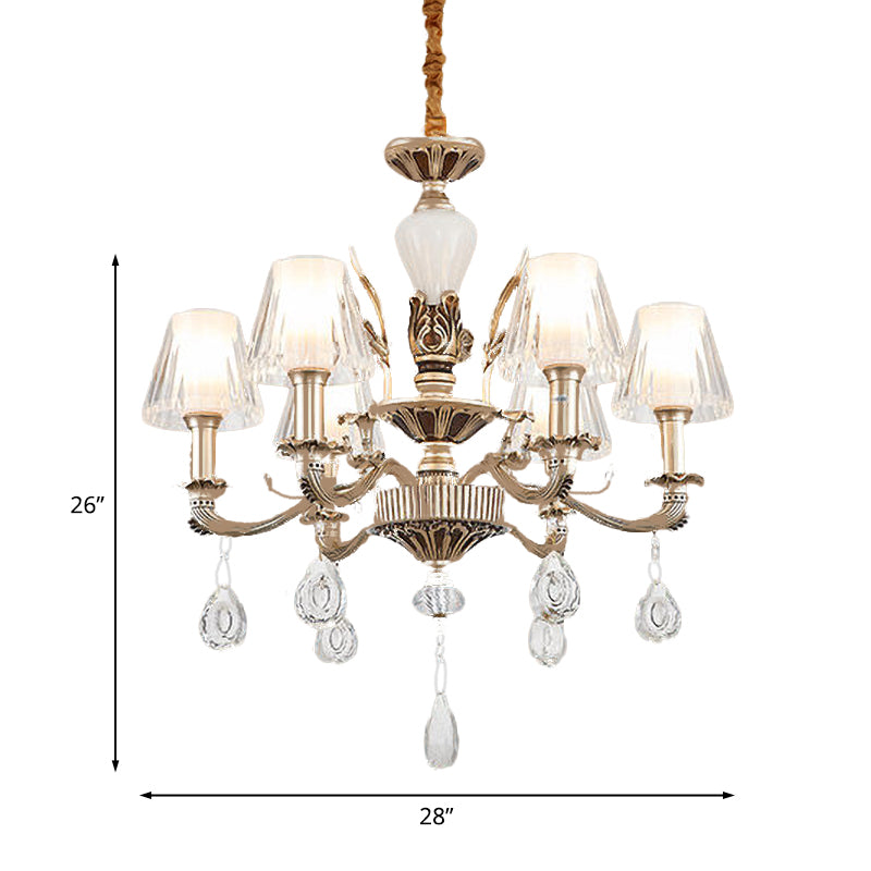 6-Light Chandelier Light Fixture Traditional Cone Faceted Crystal Hanging Lamp Kit in Gold Clearhalo 'Ceiling Lights' 'Chandeliers' Lighting' options 738104