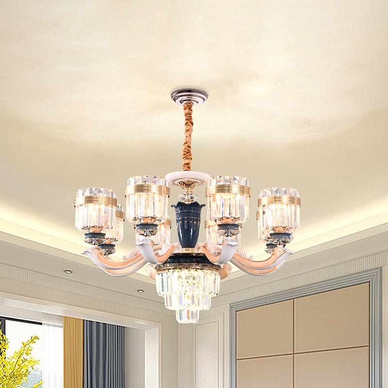 6/8 Heads Chandelier Lighting Traditional Cylindrical Clear Crystal Block Ceiling Hang Fixture Clearhalo 'Ceiling Lights' 'Chandeliers' Lighting' options 738130