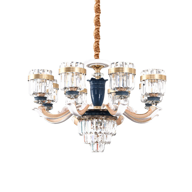 6/8 Heads Chandelier Lighting Traditional Cylindrical Clear Crystal Block Ceiling Hang Fixture Clearhalo 'Ceiling Lights' 'Chandeliers' Lighting' options 738131