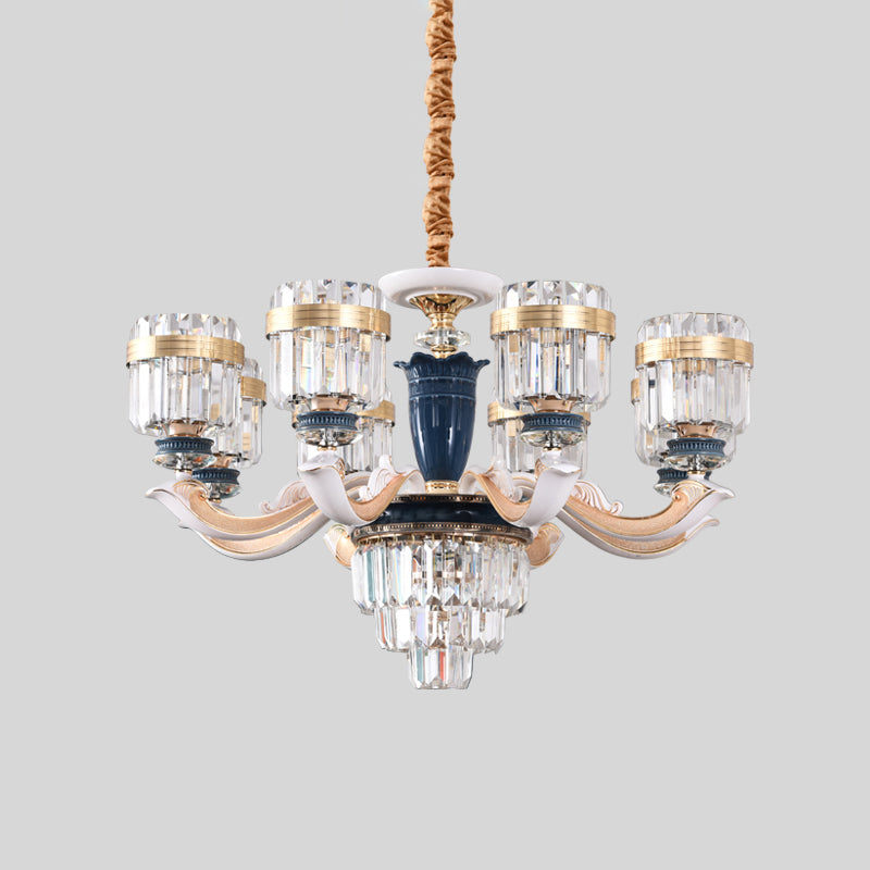 6/8 Heads Chandelier Lighting Traditional Cylindrical Clear Crystal Block Ceiling Hang Fixture Clearhalo 'Ceiling Lights' 'Chandeliers' Lighting' options 738132