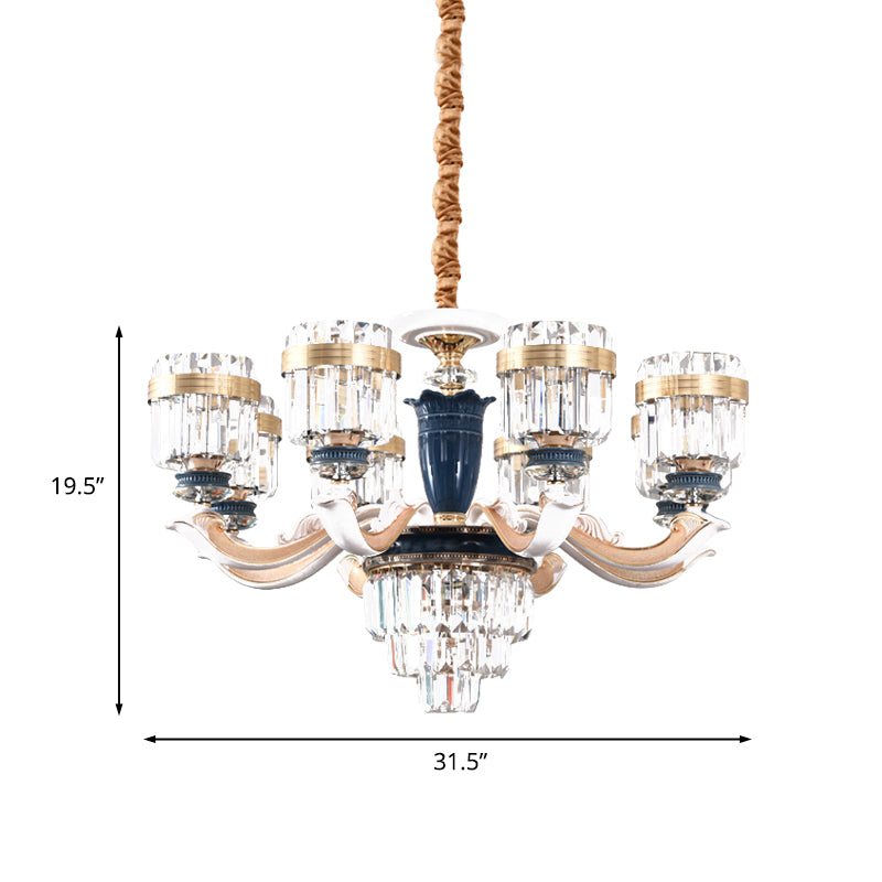 6/8 Heads Chandelier Lighting Traditional Cylindrical Clear Crystal Block Ceiling Hang Fixture Clearhalo 'Ceiling Lights' 'Chandeliers' Lighting' options 738133