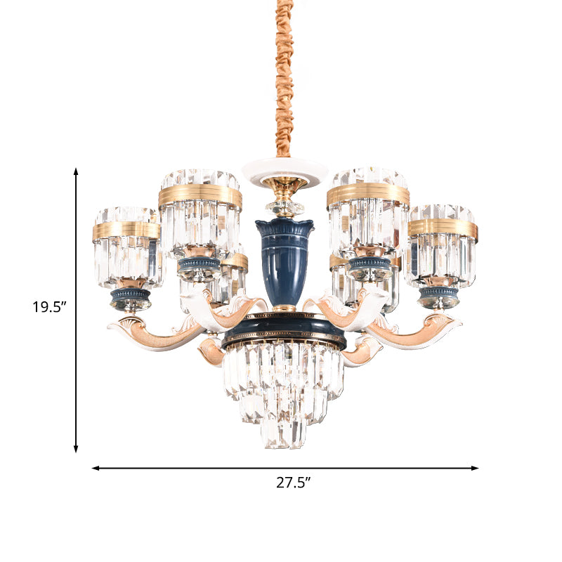 6/8 Heads Chandelier Lighting Traditional Cylindrical Clear Crystal Block Ceiling Hang Fixture Clearhalo 'Ceiling Lights' 'Chandeliers' Lighting' options 738137