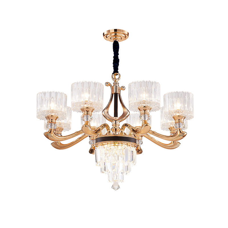 Modernist Drum Ceiling Chandelier 6/8-Bulb Crystal Rectangle Suspension Pendant Light in Black and Gold Clearhalo 'Ceiling Lights' 'Chandeliers' 'Modern Chandeliers' 'Modern' Lighting' 738140