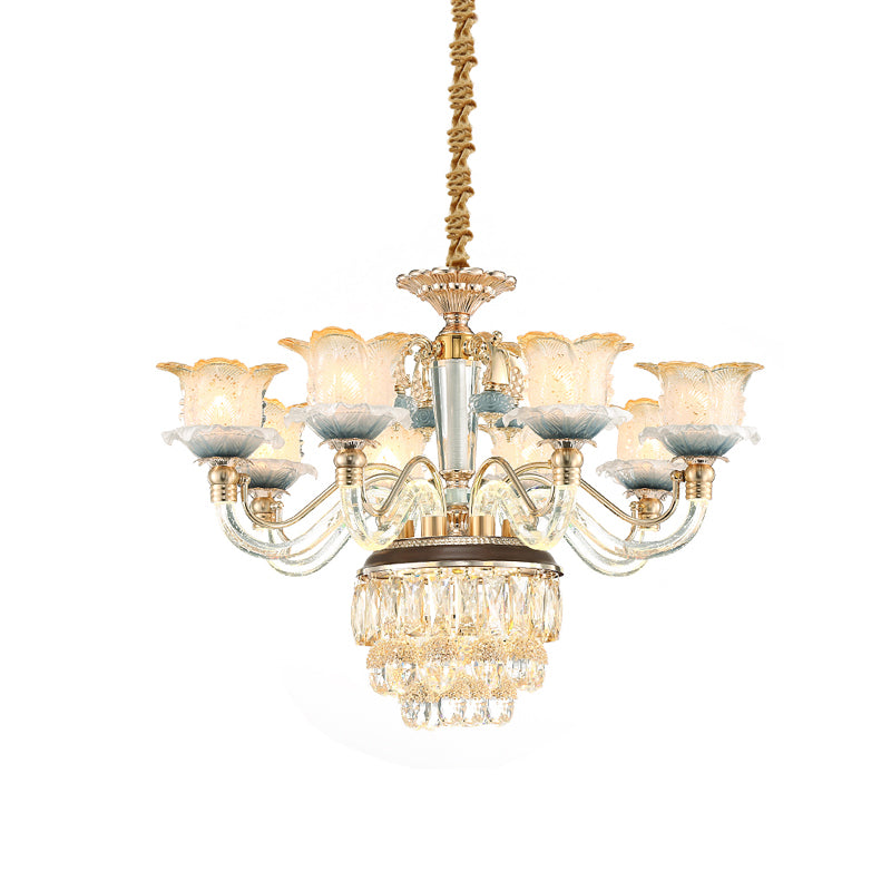 Flower Crystal Hanging Ceiling Light Traditional 8-Bulb Living Room Chandelier Lamp in Gold Clearhalo 'Ceiling Lights' 'Chandeliers' Lighting' options 738160