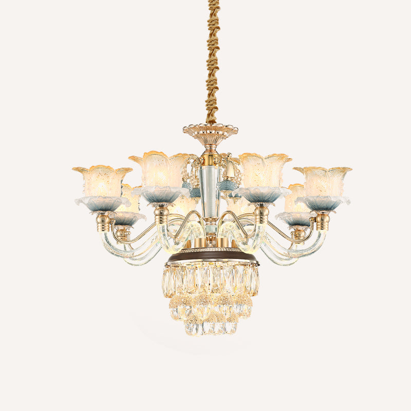 Flower Crystal Hanging Ceiling Light Traditional 8-Bulb Living Room Chandelier Lamp in Gold Clearhalo 'Ceiling Lights' 'Chandeliers' Lighting' options 738161