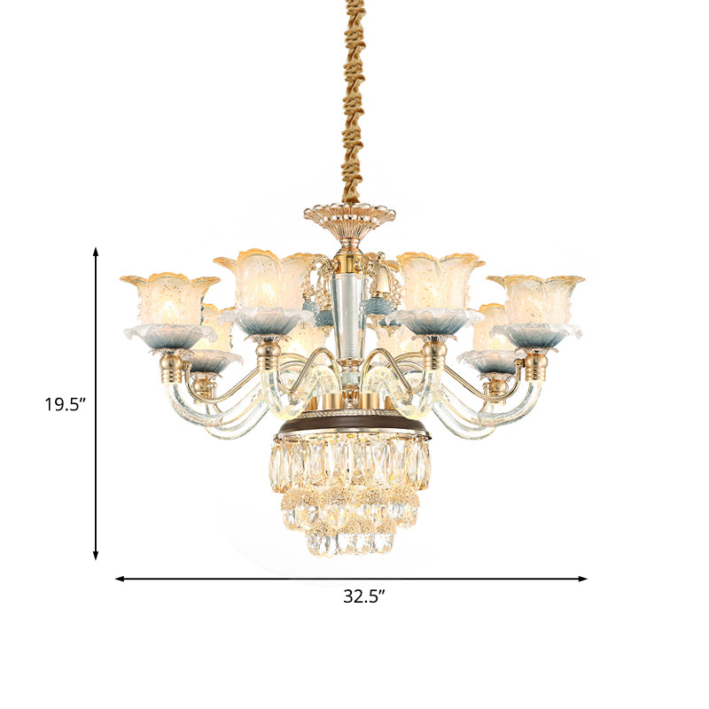 Flower Crystal Hanging Ceiling Light Traditional 8-Bulb Living Room Chandelier Lamp in Gold Clearhalo 'Ceiling Lights' 'Chandeliers' Lighting' options 738162