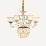 Flower Crystal Hanging Ceiling Light Traditional 8-Bulb Living Room Chandelier Lamp in Gold Clearhalo 'Ceiling Lights' 'Chandeliers' Lighting' options 738165