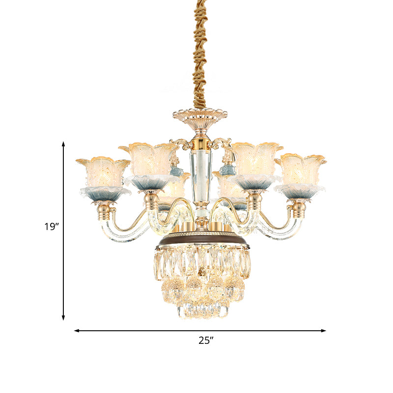 Flower Crystal Hanging Ceiling Light Traditional 8-Bulb Living Room Chandelier Lamp in Gold Clearhalo 'Ceiling Lights' 'Chandeliers' Lighting' options 738166