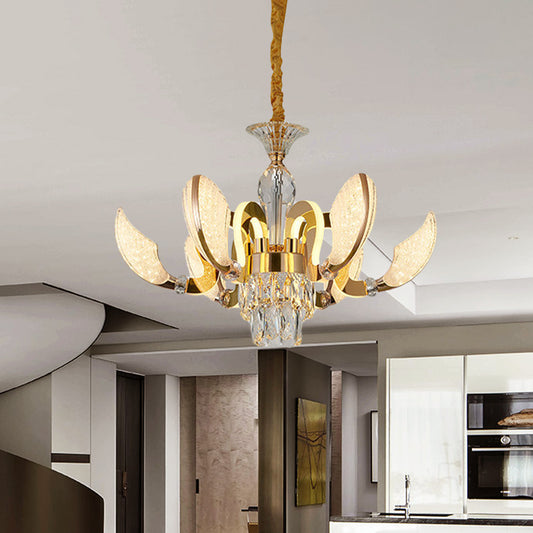Modernism Shell Shaped Pendant Chandelier 6 Lights Crystal Hanging Light Kit in Gold Gold Clearhalo 'Ceiling Lights' 'Chandeliers' 'Modern Chandeliers' 'Modern' Lighting' 738167
