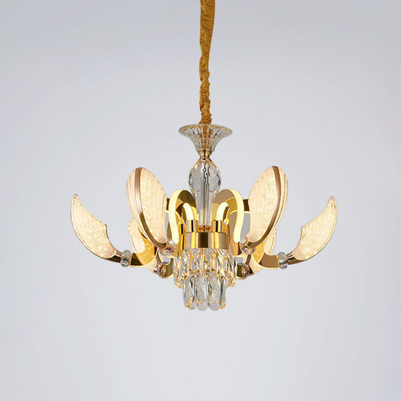 Modernism Shell Shaped Pendant Chandelier 6 Lights Crystal Hanging Light Kit in Gold Clearhalo 'Ceiling Lights' 'Chandeliers' 'Modern Chandeliers' 'Modern' Lighting' 738169