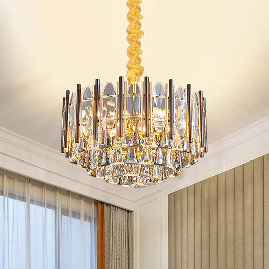 Beveled Crystal Gold Ceiling Chandelier Conic 7 Bulbs Contemporary Suspension Pendant Lamp Gold Clearhalo 'Ceiling Lights' 'Chandeliers' 'Modern Chandeliers' 'Modern' Lighting' 738171