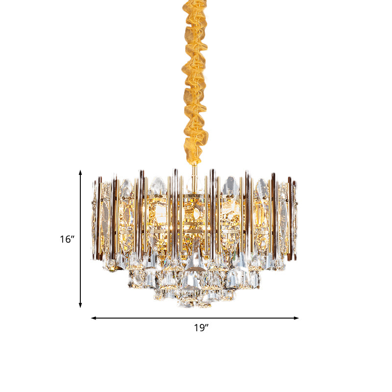 Beveled Crystal Gold Ceiling Chandelier Conic 7 Bulbs Contemporary Suspension Pendant Lamp Clearhalo 'Ceiling Lights' 'Chandeliers' 'Modern Chandeliers' 'Modern' Lighting' 738174