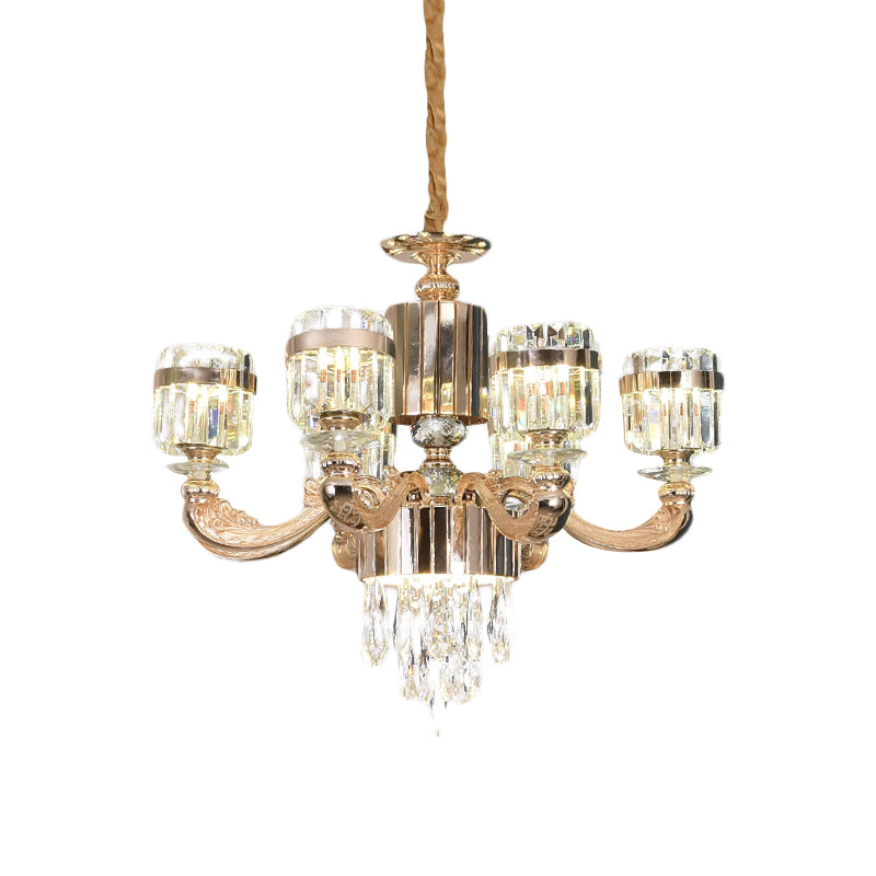 6/8 Lights Cylinder Chandelier Lighting Modern Gold Crystal Ceiling Pendant Lamp over Table Clearhalo 'Ceiling Lights' 'Chandeliers' 'Modern Chandeliers' 'Modern' Lighting' 738176