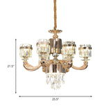 6/8 Lights Cylinder Chandelier Lighting Modern Gold Crystal Ceiling Pendant Lamp over Table Clearhalo 'Ceiling Lights' 'Chandeliers' 'Modern Chandeliers' 'Modern' Lighting' 738178