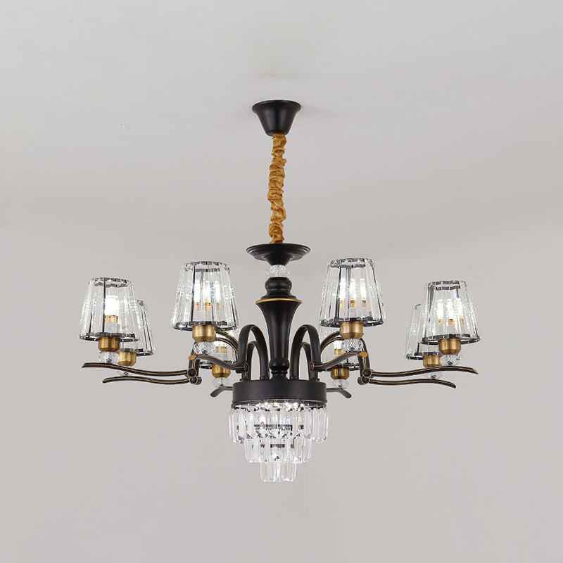 Crystal Black Ceiling Light Conical 6/8-Head Modernism Chandelier Pendant Lamp for Living Room Clearhalo 'Ceiling Lights' 'Chandeliers' 'Modern Chandeliers' 'Modern' Lighting' 738194