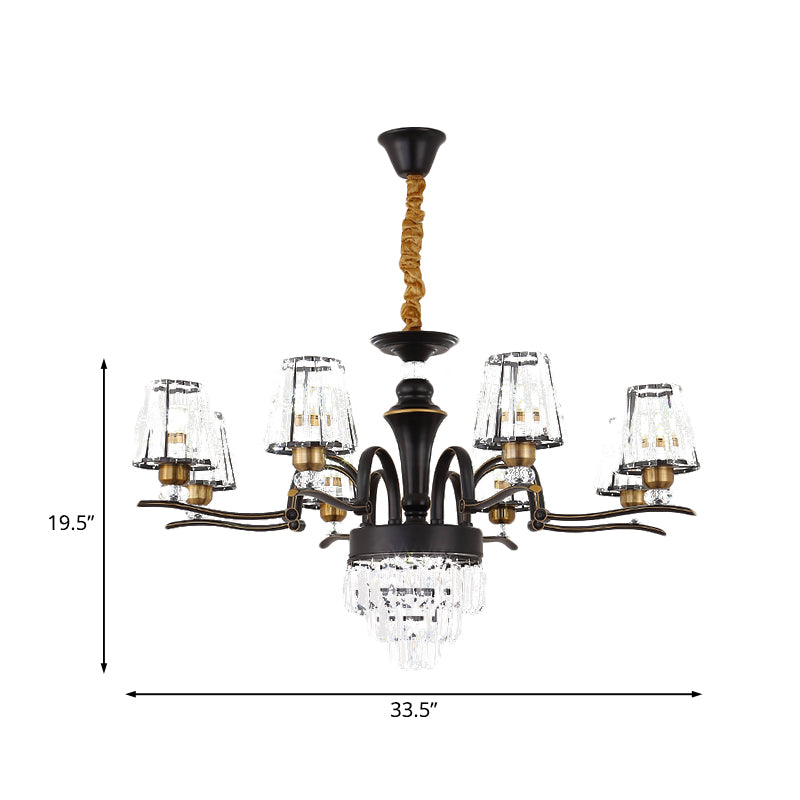 Crystal Black Ceiling Light Conical 6/8-Head Modernism Chandelier Pendant Lamp for Living Room Clearhalo 'Ceiling Lights' 'Chandeliers' 'Modern Chandeliers' 'Modern' Lighting' 738195