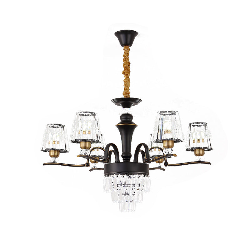 Crystal Black Ceiling Light Conical 6/8-Head Modernism Chandelier Pendant Lamp for Living Room Clearhalo 'Ceiling Lights' 'Chandeliers' 'Modern Chandeliers' 'Modern' Lighting' 738197