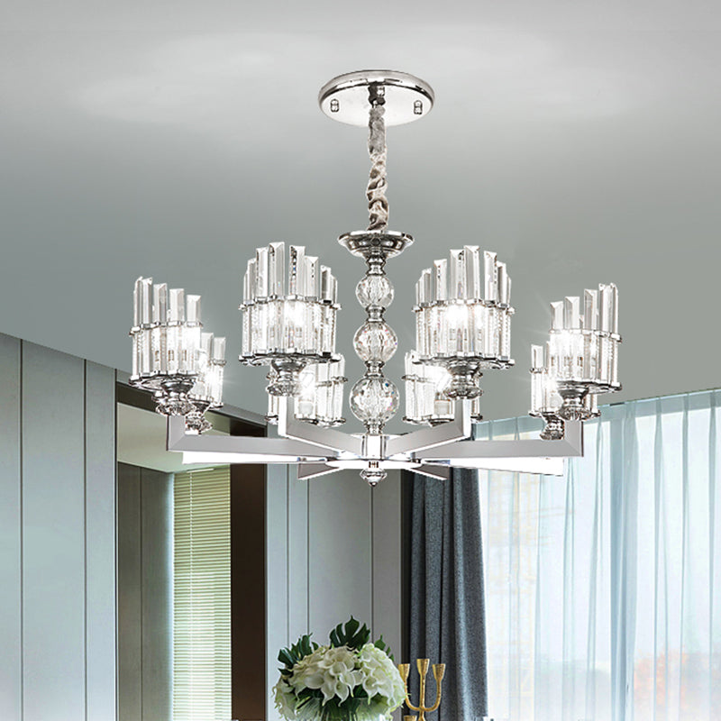 Silver 6/8-Bulb Hanging Lighting Modernism Crystal Arc Chandelier Lamp Fixture with Radial Design 8 Silver Clearhalo 'Ceiling Lights' 'Chandeliers' 'Modern Chandeliers' 'Modern' Lighting' 738200