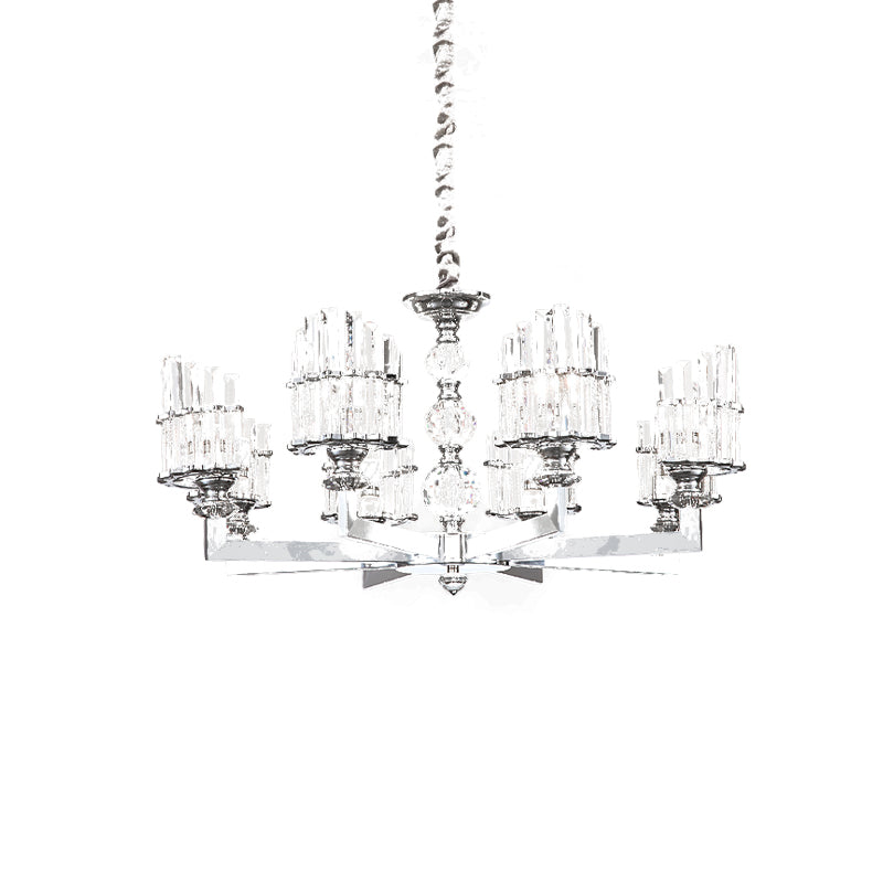 Silver 6/8-Bulb Hanging Lighting Modernism Crystal Arc Chandelier Lamp Fixture with Radial Design Clearhalo 'Ceiling Lights' 'Chandeliers' 'Modern Chandeliers' 'Modern' Lighting' 738201