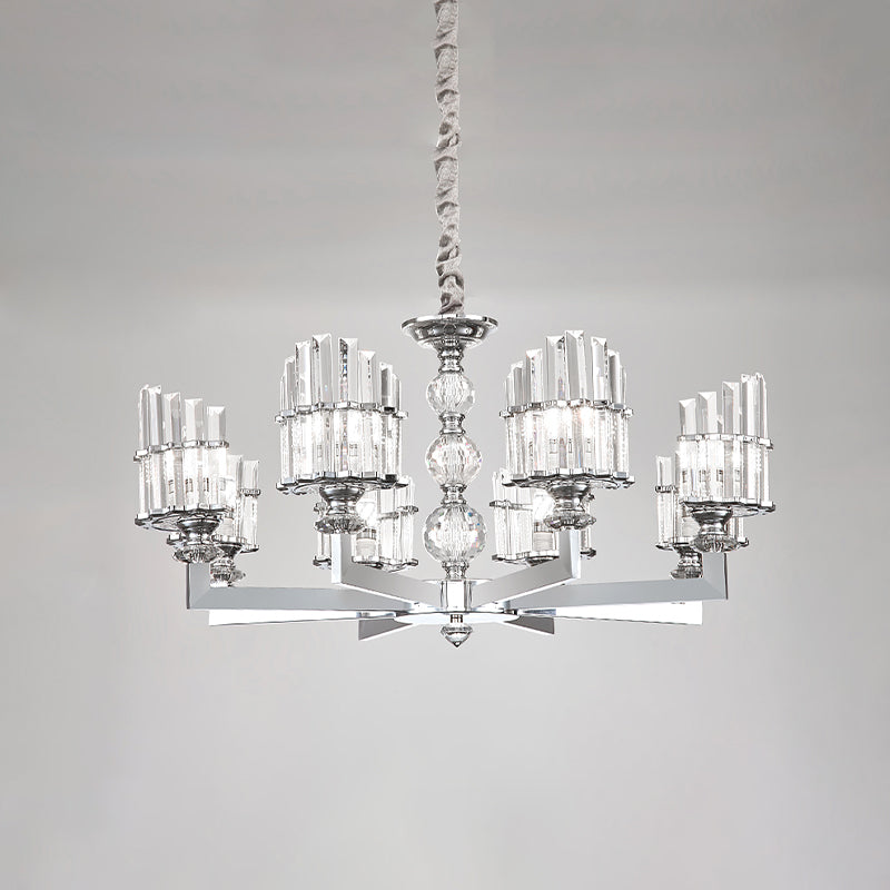 Silver 6/8-Bulb Hanging Lighting Modernism Crystal Arc Chandelier Lamp Fixture with Radial Design Clearhalo 'Ceiling Lights' 'Chandeliers' 'Modern Chandeliers' 'Modern' Lighting' 738202