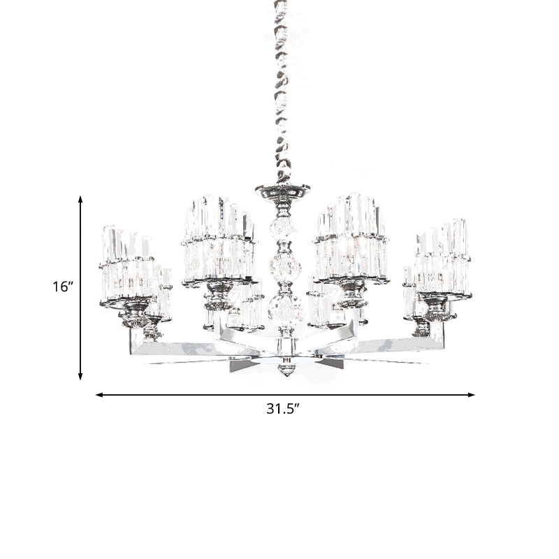 Silver 6/8-Bulb Hanging Lighting Modernism Crystal Arc Chandelier Lamp Fixture with Radial Design Clearhalo 'Ceiling Lights' 'Chandeliers' 'Modern Chandeliers' 'Modern' Lighting' 738203