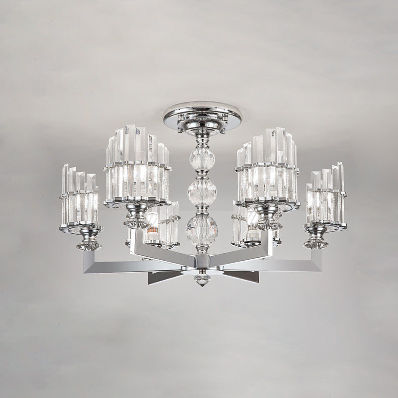 Silver 6/8-Bulb Hanging Lighting Modernism Crystal Arc Chandelier Lamp Fixture with Radial Design Clearhalo 'Ceiling Lights' 'Chandeliers' 'Modern Chandeliers' 'Modern' Lighting' 738206