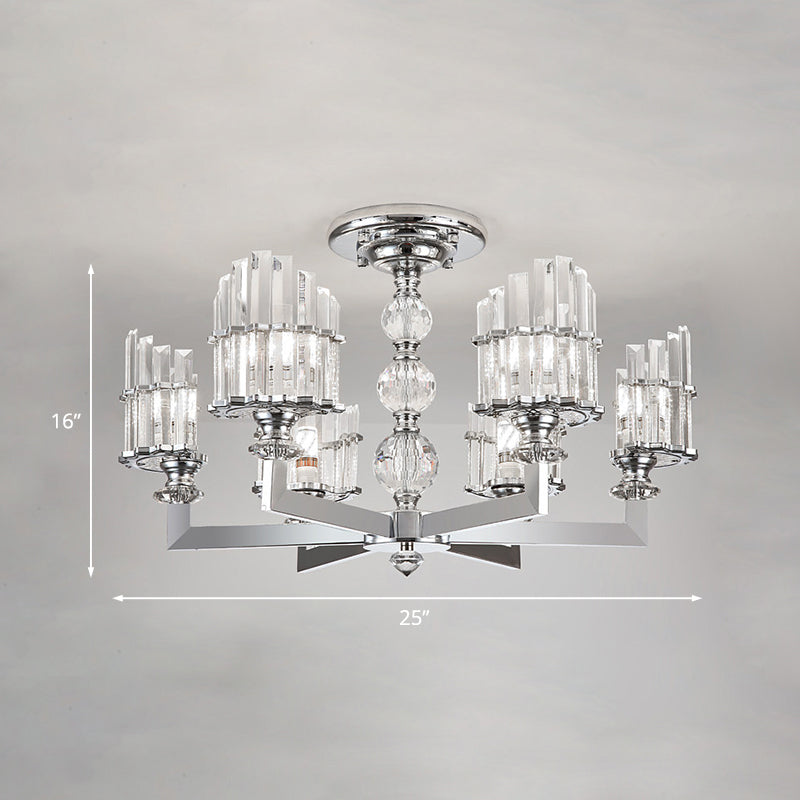 Silver 6/8-Bulb Hanging Lighting Modernism Crystal Arc Chandelier Lamp Fixture with Radial Design Clearhalo 'Ceiling Lights' 'Chandeliers' 'Modern Chandeliers' 'Modern' Lighting' 738207