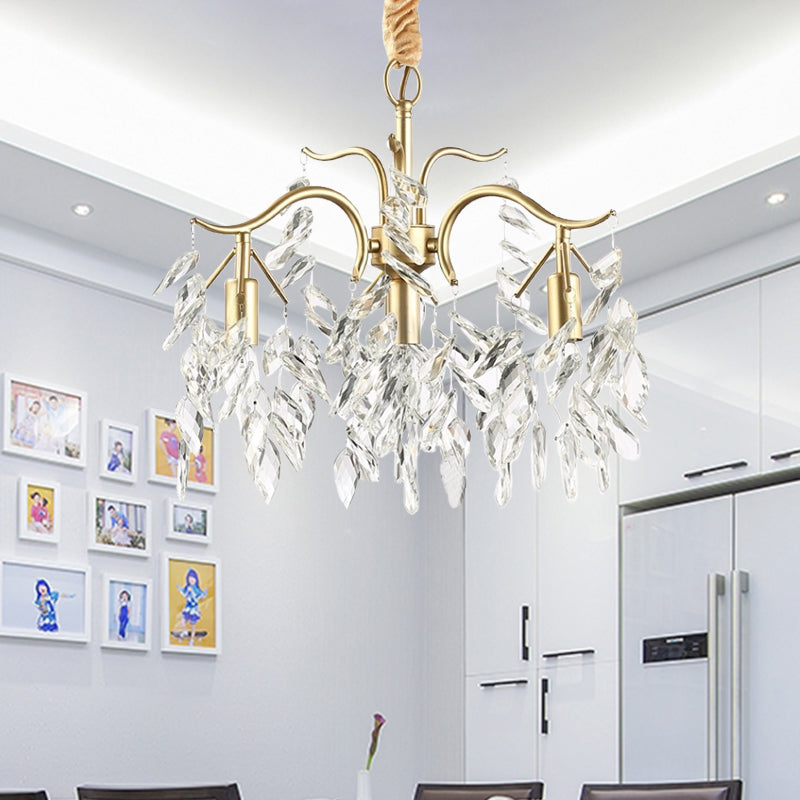 Raindrop Crystal Ceiling Chandelier Traditionalism 4 Heads Living Room Down Lighting in Gold Clearhalo 'Ceiling Lights' 'Chandeliers' Lighting' options 738213