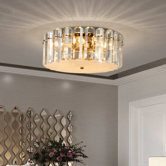 4-Bulb Flush Mount Light Fixture Minimalism Drum Clear Crystal Block Flushmount Lighting Clear Clearhalo 'Ceiling Lights' 'Close To Ceiling Lights' 'Close to ceiling' 'Flush mount' Lighting' 738217