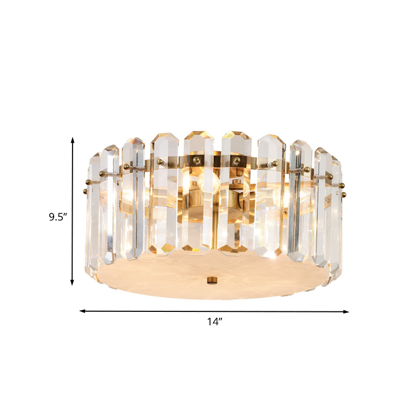 4-Bulb Flush Mount Light Fixture Minimalism Drum Clear Crystal Block Flushmount Lighting Clearhalo 'Ceiling Lights' 'Close To Ceiling Lights' 'Close to ceiling' 'Flush mount' Lighting' 738220