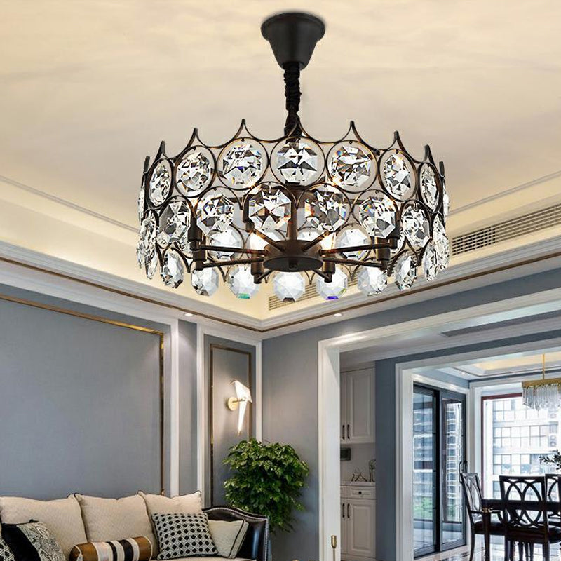 Circle Beveled Crystal Chandelier Traditional 6 Lights Living Room Hanging Ceiling Light in Black Clearhalo 'Ceiling Lights' 'Chandeliers' Lighting' options 738226