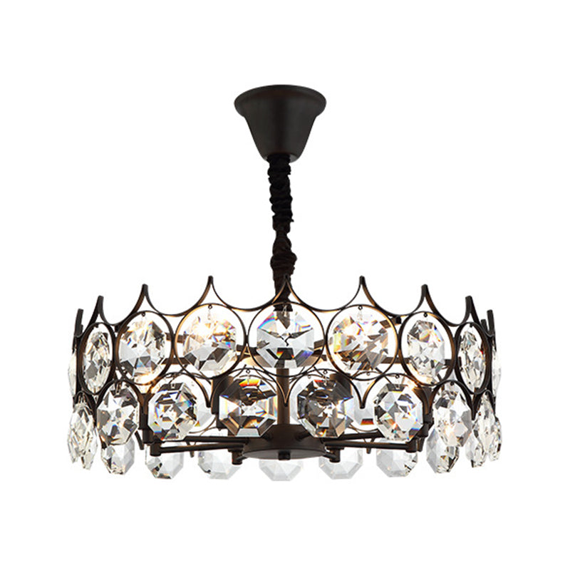 Circle Beveled Crystal Chandelier Traditional 6 Lights Living Room Hanging Ceiling Light in Black Clearhalo 'Ceiling Lights' 'Chandeliers' Lighting' options 738227