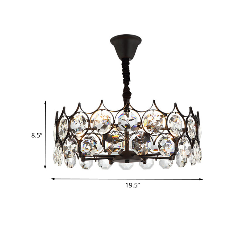 Circle Beveled Crystal Chandelier Traditional 6 Lights Living Room Hanging Ceiling Light in Black Clearhalo 'Ceiling Lights' 'Chandeliers' Lighting' options 738228