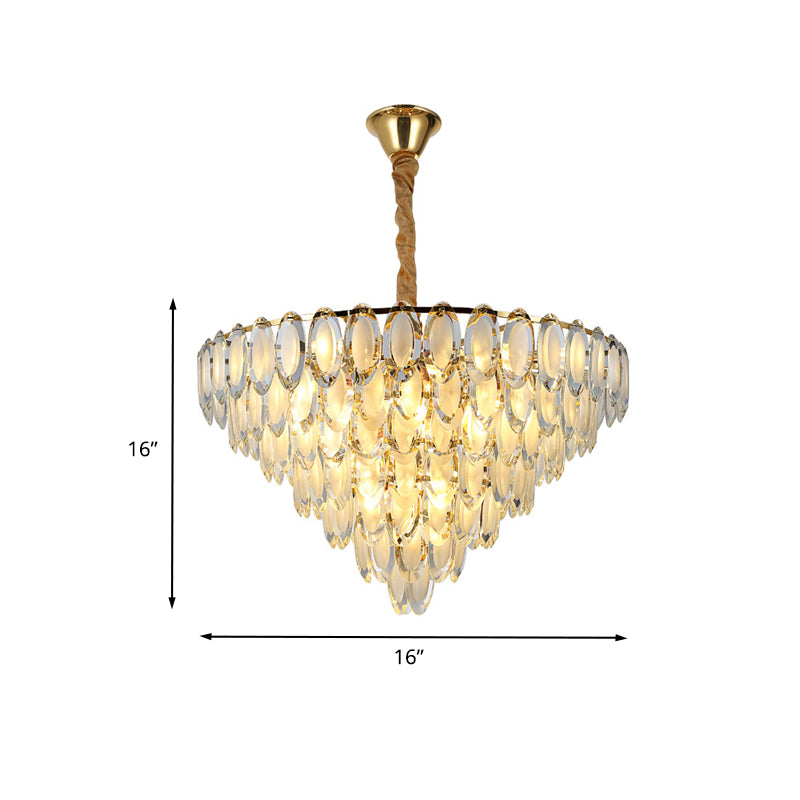 Oval Crystal Gold Semi Flushmount Layered 5 Bulbs Modern Style Ceiling Flush Mount Light for Living Room Clearhalo 'Ceiling Lights' 'Chandeliers' 'Modern Chandeliers' 'Modern' Lighting' 738232